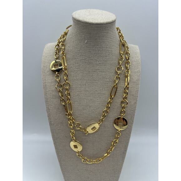 Single Strand Gold Tone Gold Disc Gold Chain Link Layering Necklace Unmarked - Picture 1 of 5